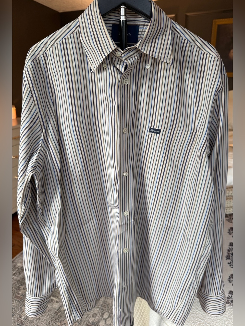 Façonnable Classique Men’s Medium Striped Button Down Shirt 100% Cotton